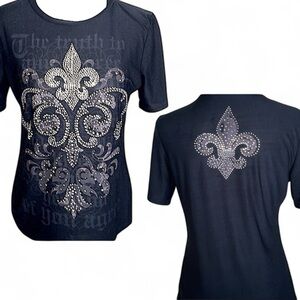 Embellished Rhinestone French Quarter Mardi Gras New Orleans Fleur De Lis Top SM